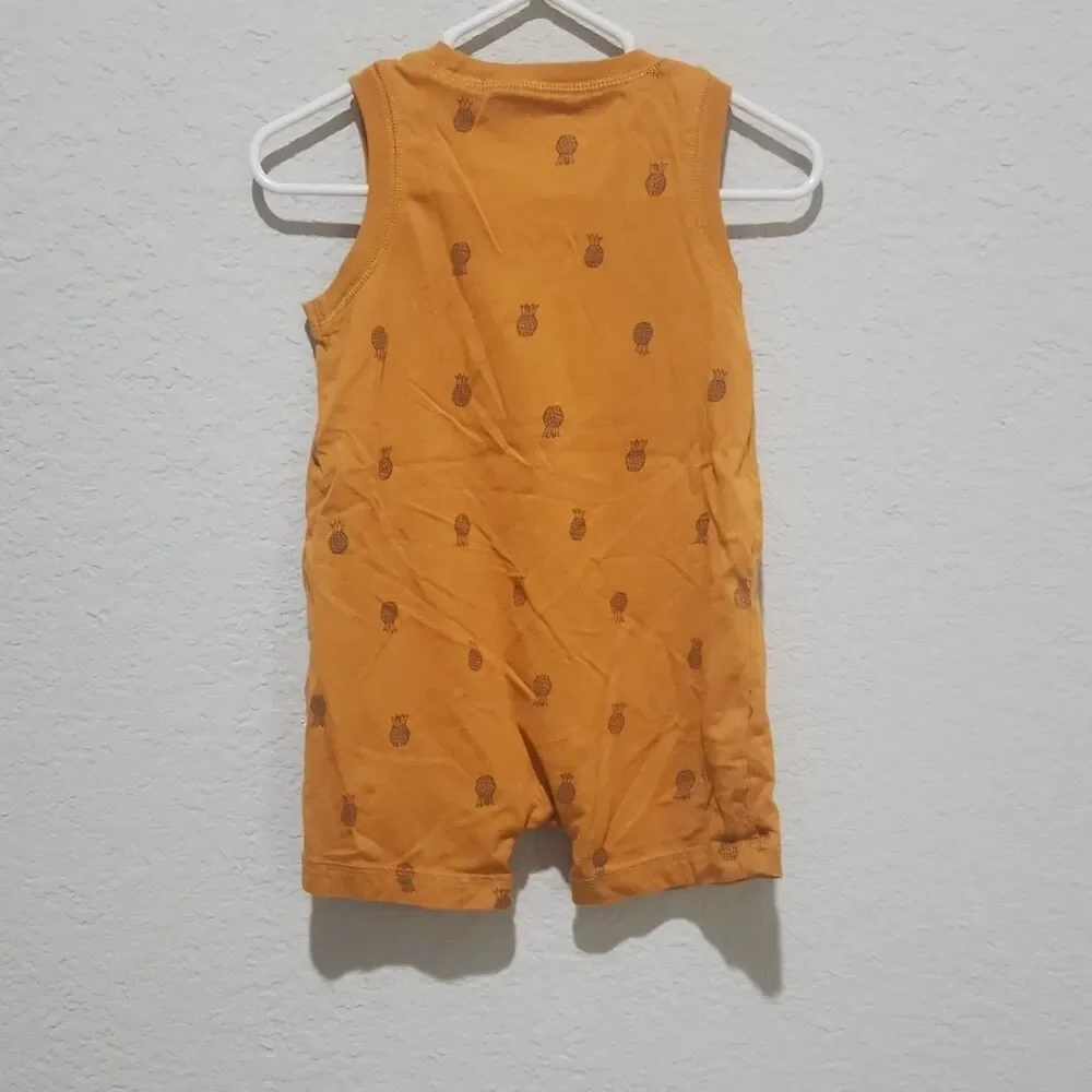 Carter's Baby Romper 12M 2PC Orange Brown Pineapple Button Outfit Set - Picture 4 of 14